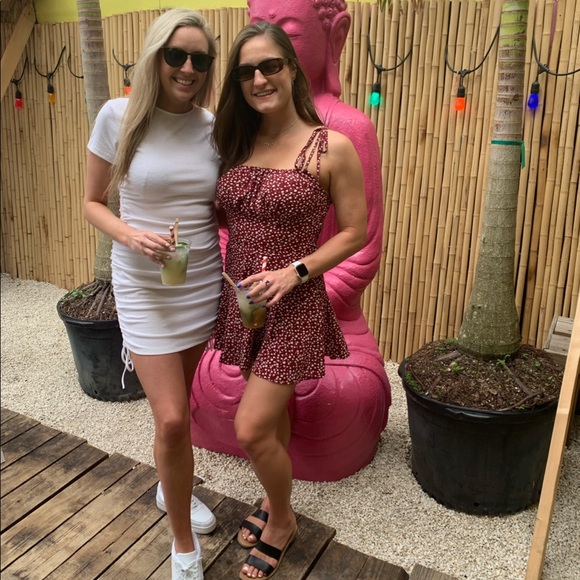 White Ruched Short Sleeve Mini Dress - Picture 3 of 4